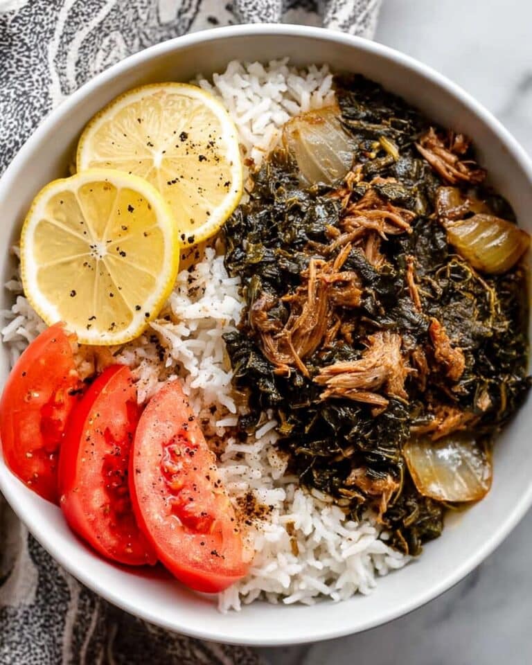 Creamy Molokhia Soup with Roasted Onions and Tender Chicken Recipe