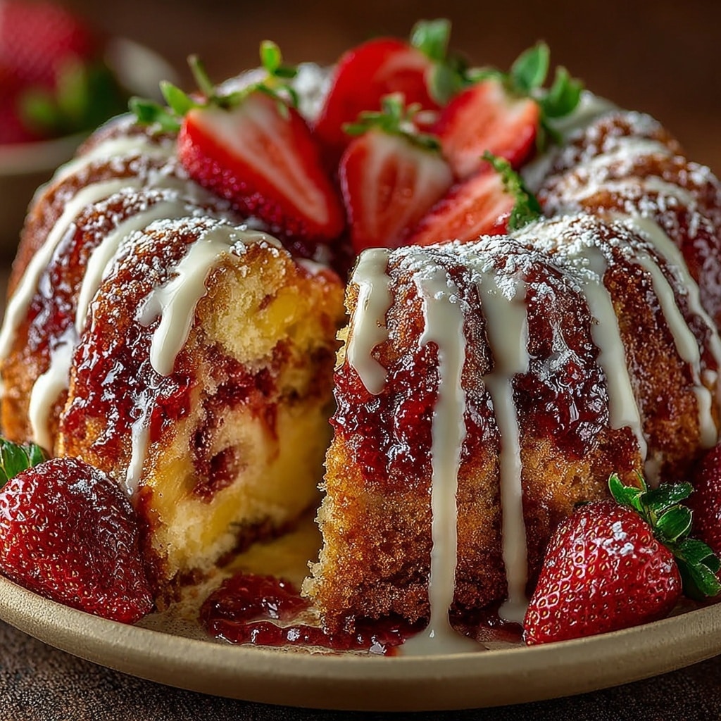 Fresh Strawberry Bundt Cake with White Chocolate Strawberry Ganache Recipe - Recipe Image