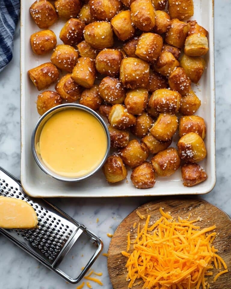 Homemade Soft Pretzel Bites with Cheddar Cheese Sauce Recipe