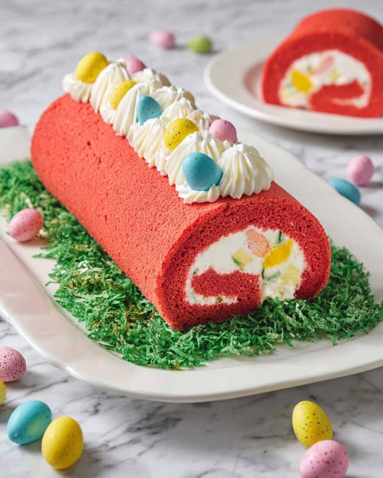 Strawberry Easter Cake Roll with Cream Filling and Coconut Decorations Recipe