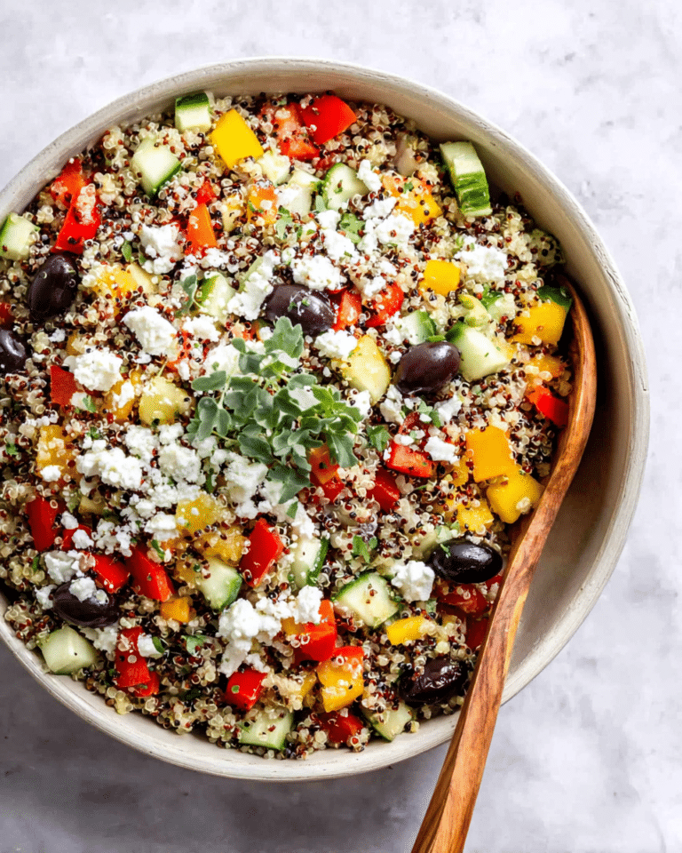 Mediterranean Quinoa Salad with Peppers, Cucumbers, Olives, and Feta Recipe