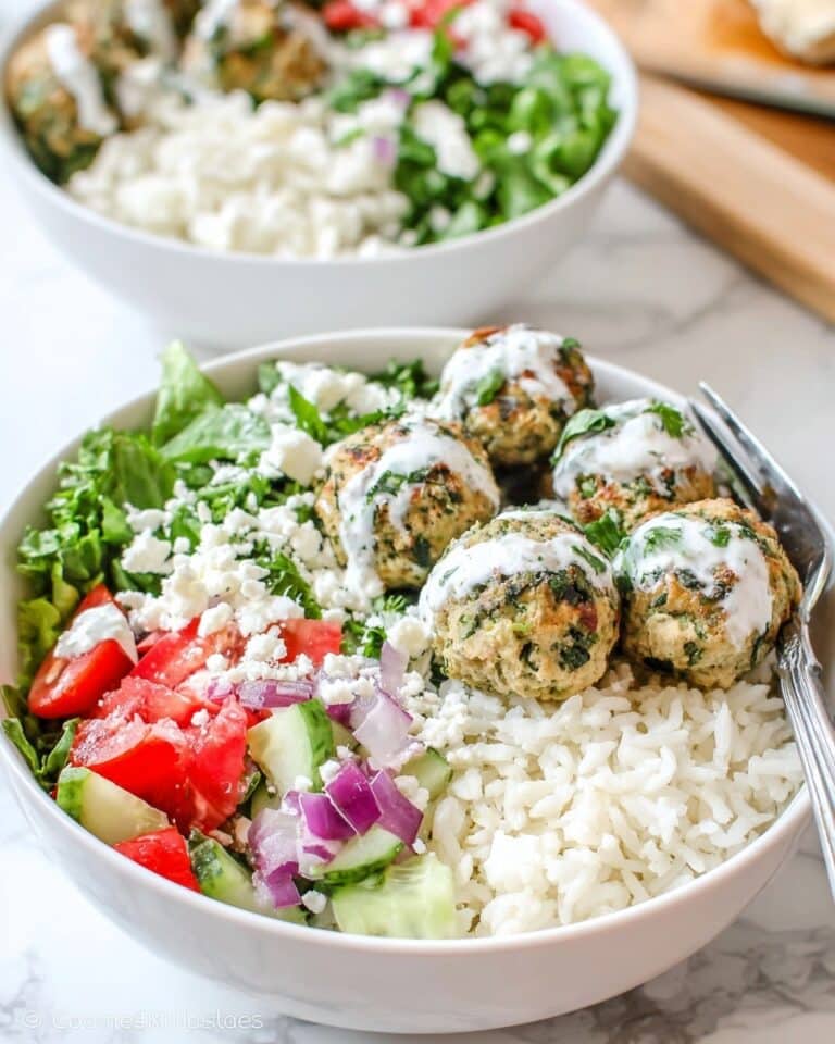 Mediterranean Turkey Meatball Bowls with Feta, Hummus, and Tzatziki Recipe