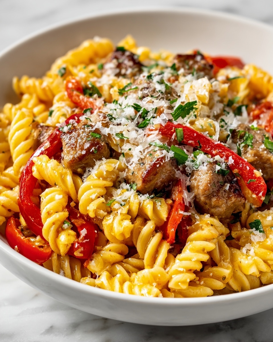 Spicy Sausage & Roasted Pepper Pasta Recipe - Recipe Image