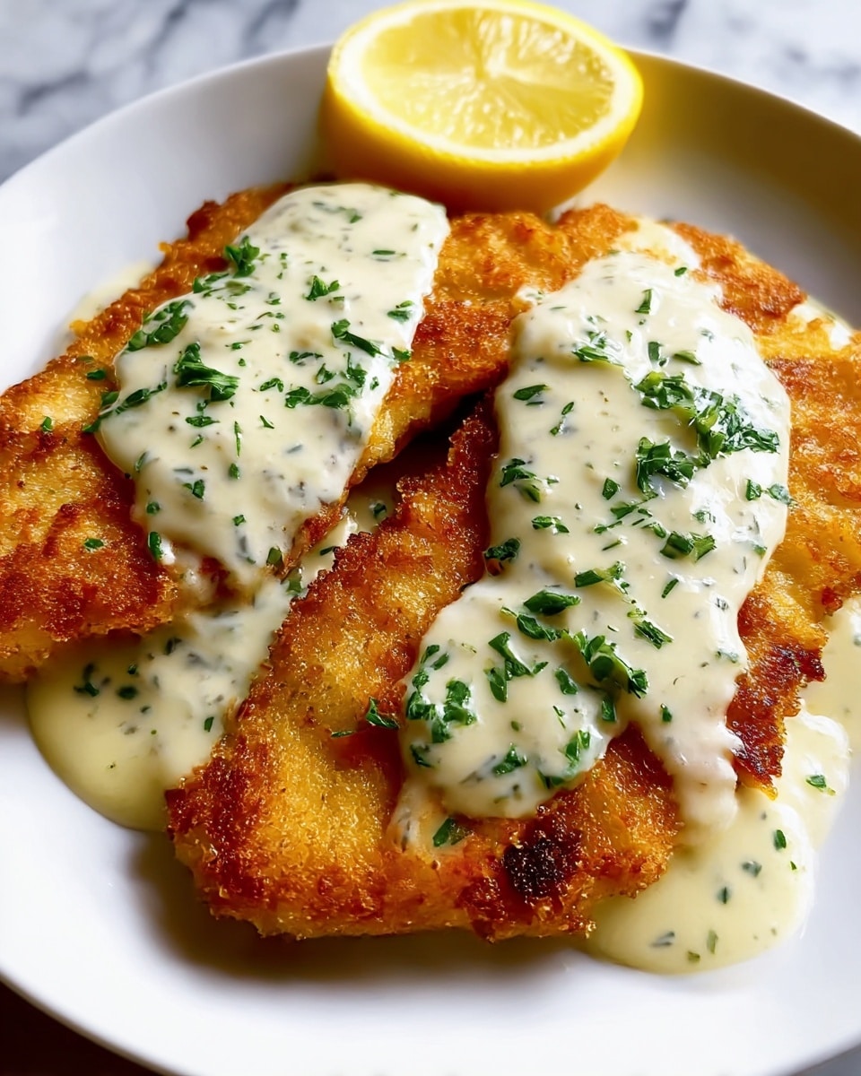 Lemon Pecorino Crusted Chicken with Creamy Lemon Sauce Recipe - Recipe Image