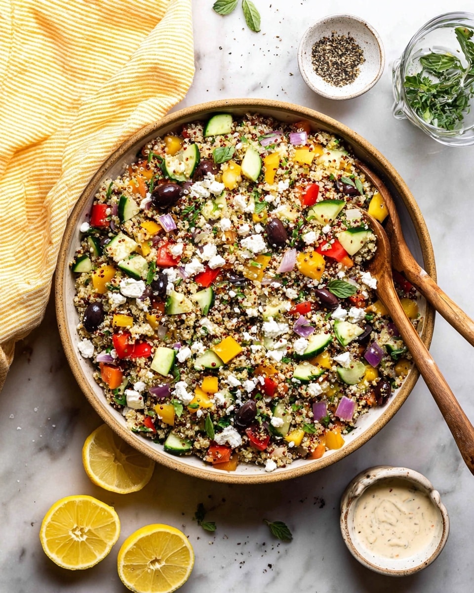 Mediterranean Quinoa Salad with Peppers, Cucumbers, Olives, and Feta Recipe - Recipe Image